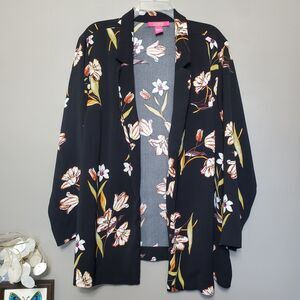 Catherine Malandrino Blazer Womens Size 2X Black Floral Open Front *READ*